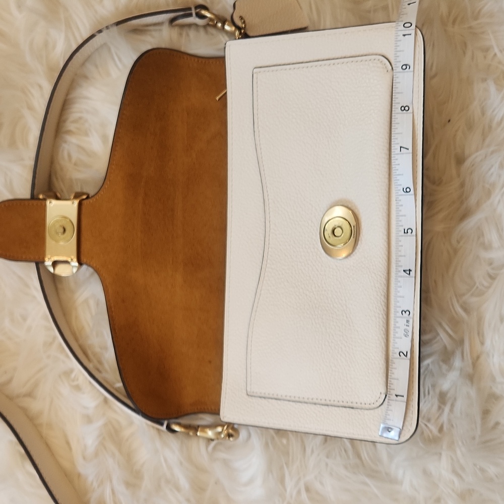 COACH Logo Closure Pebbled Leather Shoulder Bag in white/chalk/brass - Picture 15 of 17